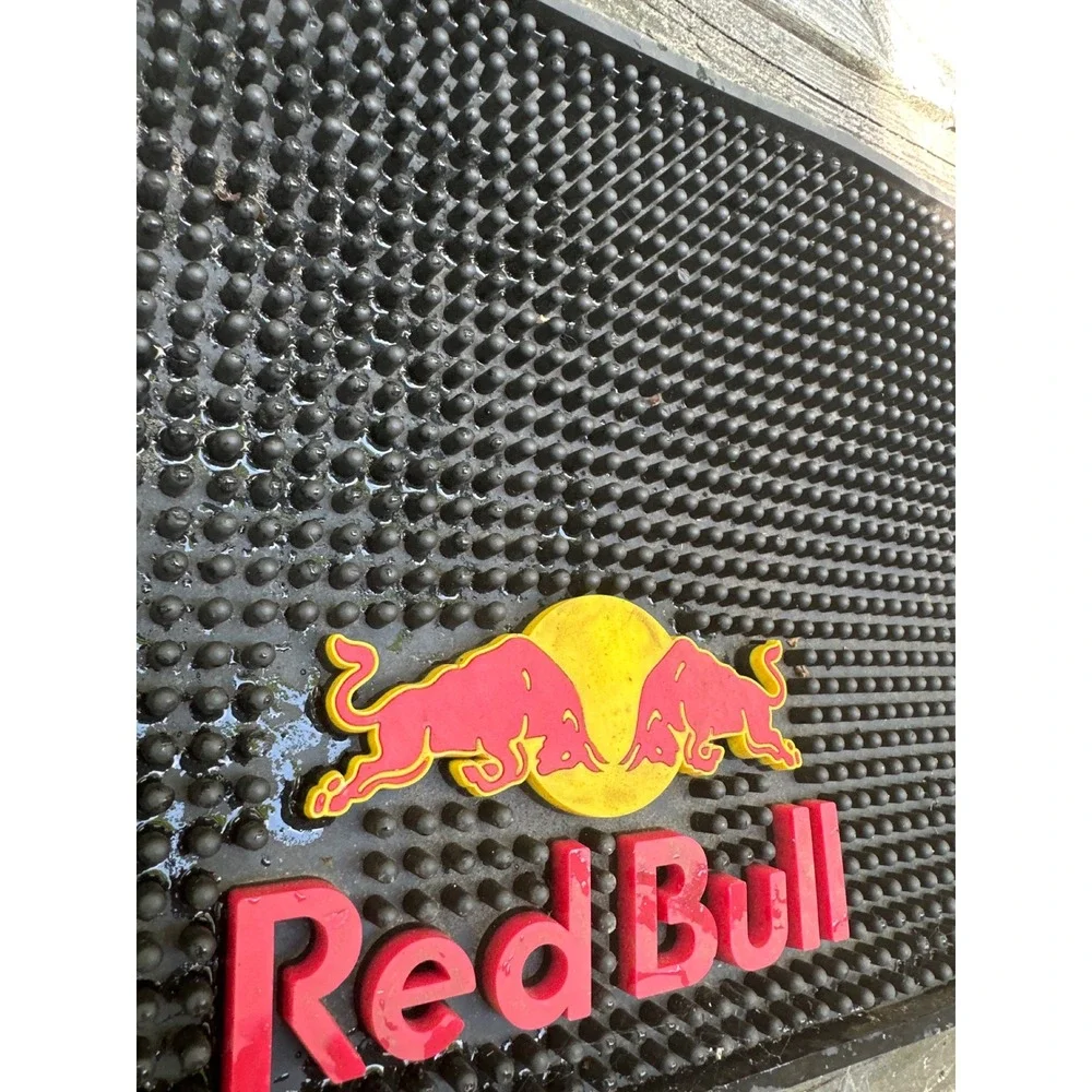 Red Bull Bar Mat Large Rubber Spill Mat Home Bar Man Cave Decor 23 x 11.5 Inch